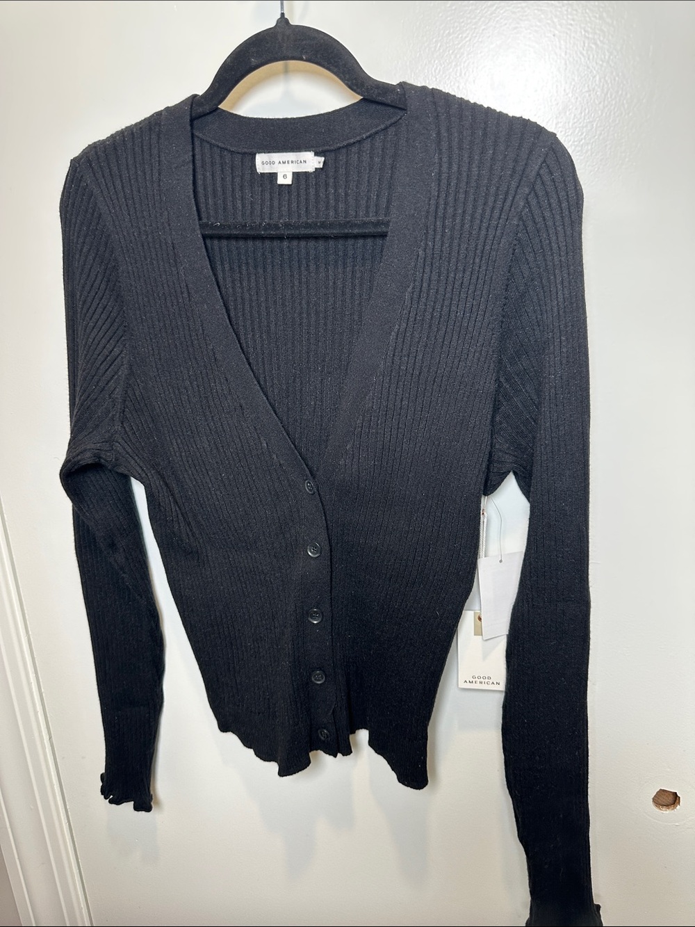 Good American Black Ribbed Button Cardigan (54)